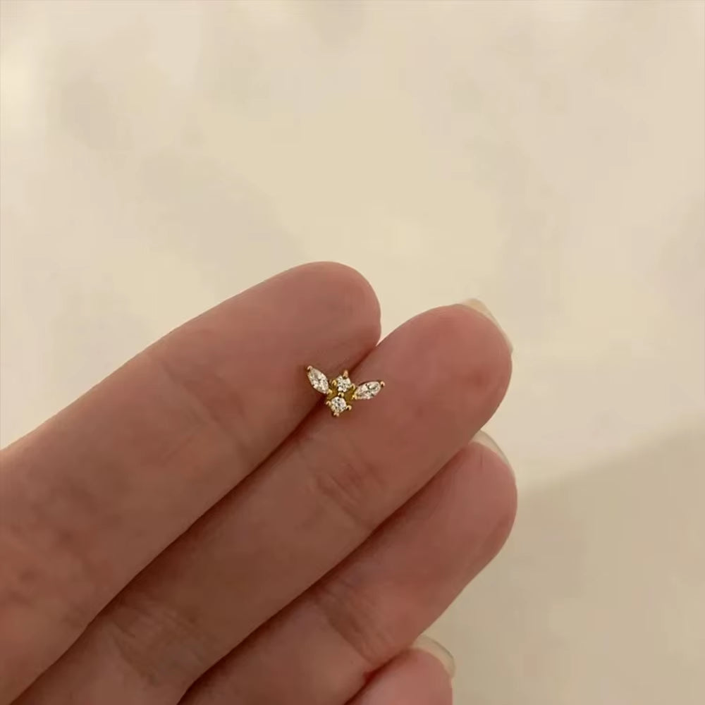 1PC Smooth Love Mini Exquisite Puncture Ear Bone Nail for Women Ins 925 Sterling Silver Geometric Zircon Stud Earring New